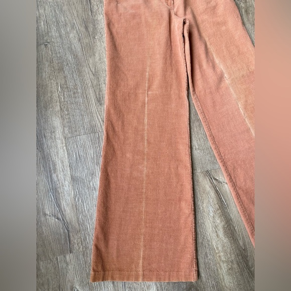 Vintage 70s 80s XS S 24 25 Tan Corduroy Wide Leg Belted Bell Bottoms Pleated - Picture 4 of 16